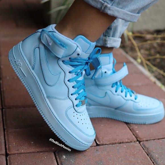 Nike Air Force 1 Mid Custom Light Blue Dip Dyed Sneakers For MEN - Picture 7 of 10